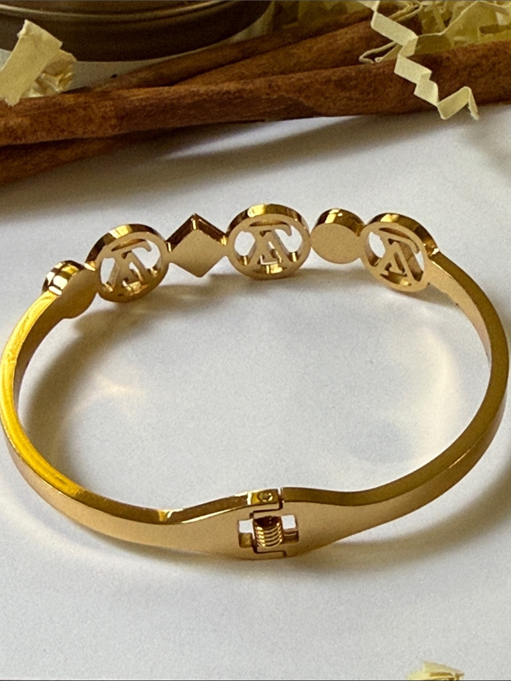 Fashion designer Gold-Tone Logo Crystal Bangle Bracelet - Picture 4 of 10